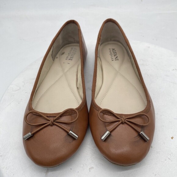 ALFANI Step 'N Flex Women's Brown Ballet Smooth Round-Toe Slip-On Bow Flats SZ 6 - Picture 3 of 12
